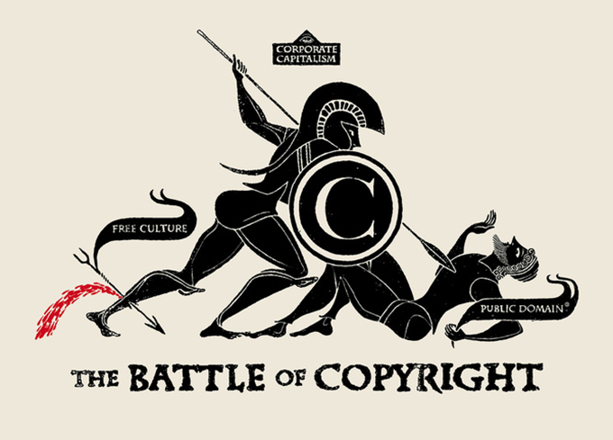  This illustration is an allegory of the battle between corporate monopolies and public domain for the extension of intellectual property rights. Christopher Dombres, CC BY 