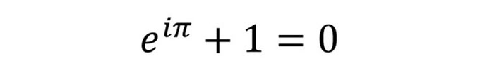 Euler’s beautiful formula. Note that e is the base for the natural logarithm and i is the symbol for the square root of -1, explained later.