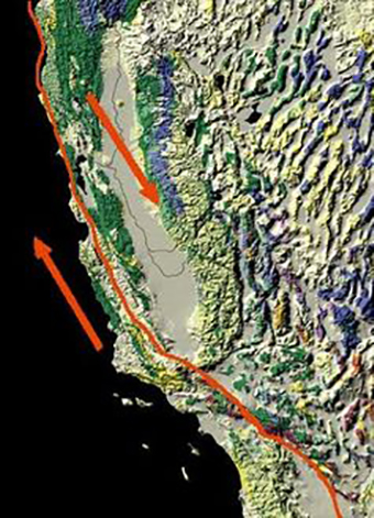  Map of the San Andreas Fault, showing relative motion. USGS PD 
