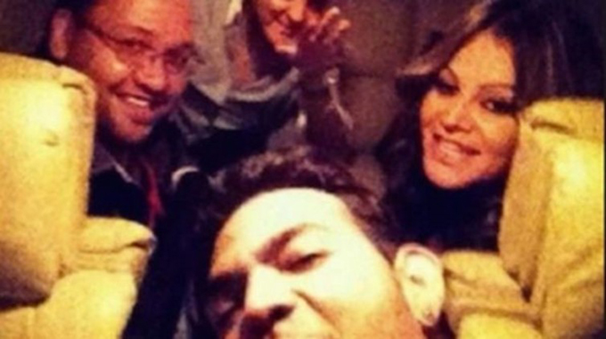 Selfie of Mexican singer Jenni Rivera and her crew before an aeroplane crash in December 2012.