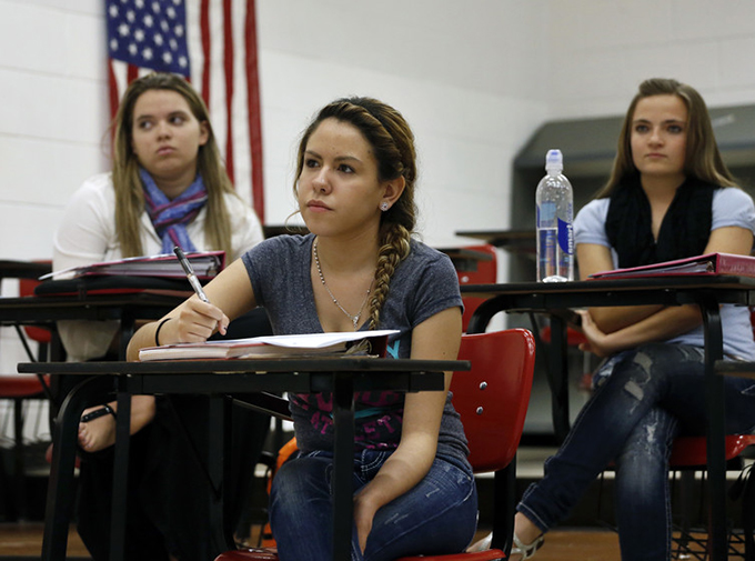  Students in a civics class in a rural farm town of Yuma in eastern Colorado. Brennan Linsley/AP 