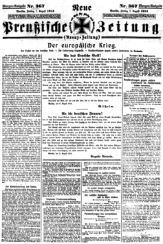  The front page of a 1914 edition of the Kreuzzeitung. Wikimedia Commons 