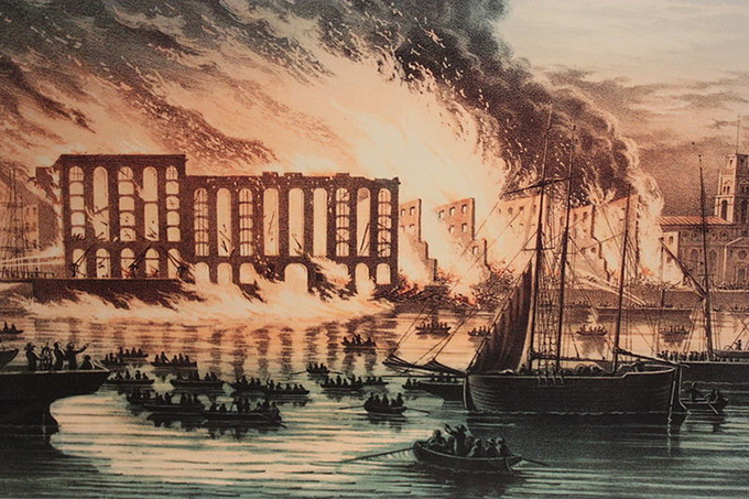 The 1861 Great Fire of Tooley Street. Stephencdickson/Wikimedia Commons