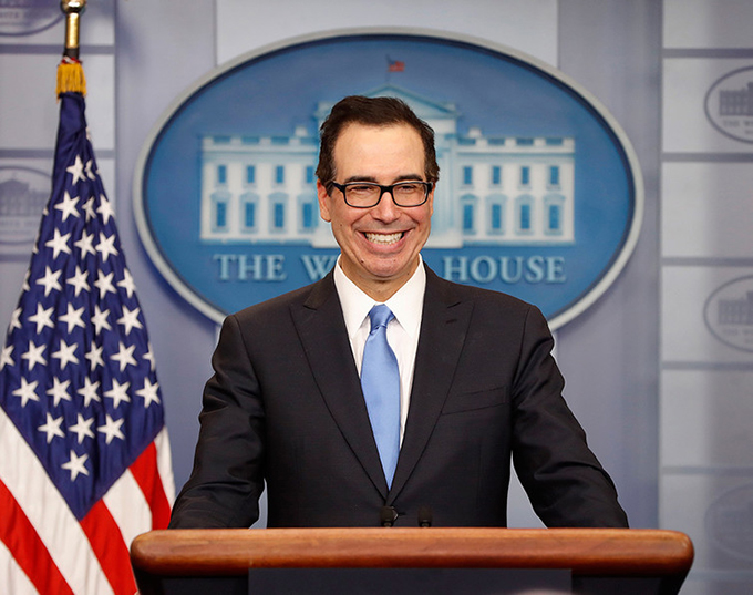  Treasury Secretary Steve Mnuchin smiles as he lays out the president’s tax plan. Pablo Martinez Monsivais/AP Photo 
